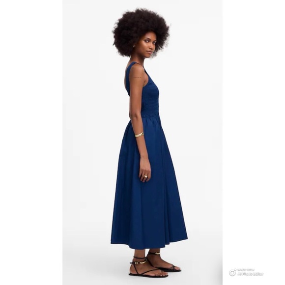 Madewell The Melody Scoopback Smocked Midi Dress in Blue Moon Size Medium NWT - Picture 7 of 17